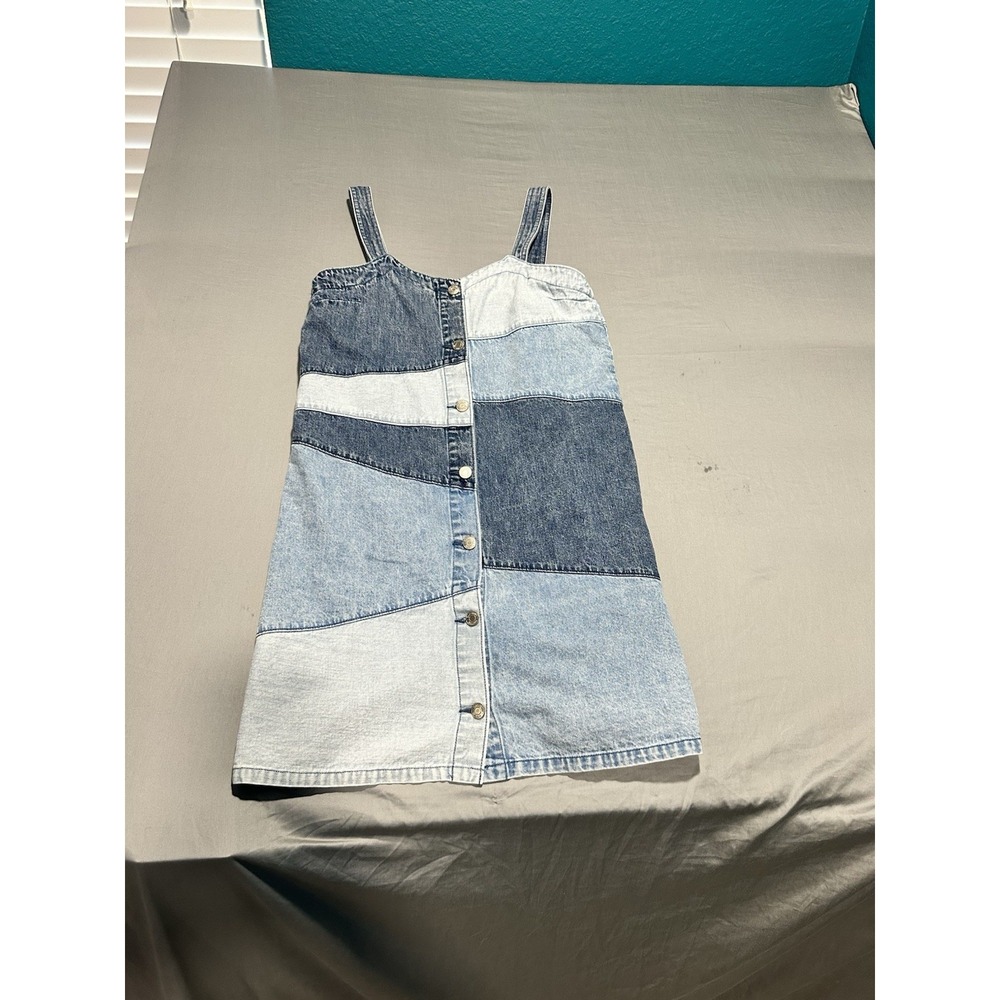 GAP Boho Patchwork Denim Mini Dress Button Up 100… - image 3